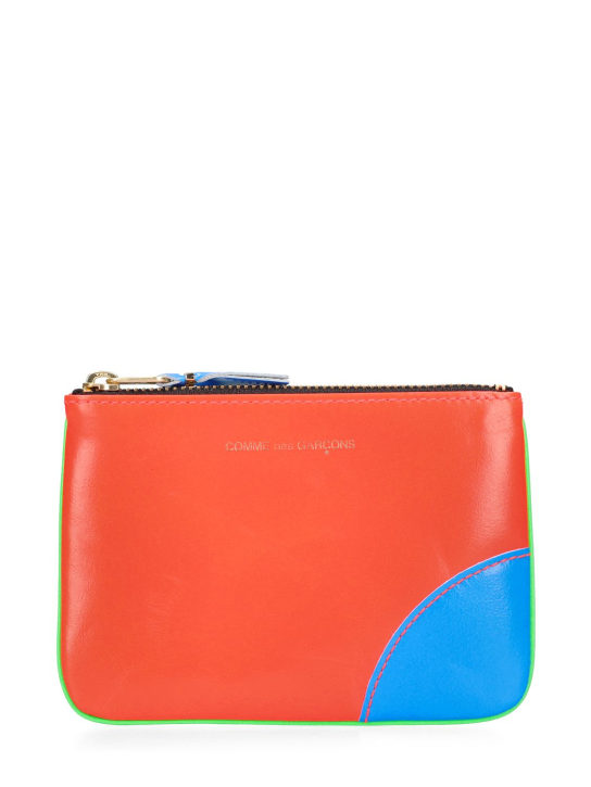Comme des Garçons Wallet: Super neon leather line zip wallet - Green/Orange - men_0 | Luisa Via Roma