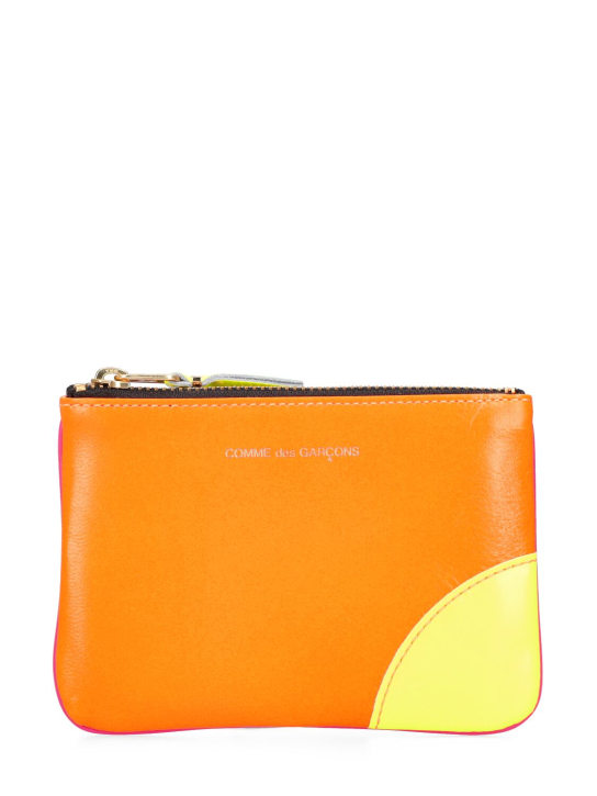 Comme des Garçons Wallet: Super neon leather line zip wallet - Orange/Pink - women_0 | Luisa Via Roma