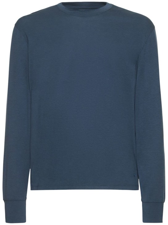 Tom Ford: Lyocell & cotton l/s crewneck t-shirt - Blue - men_0 | Luisa Via Roma