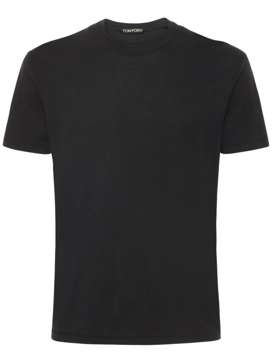 Tom Ford: T-shirt manches courtes en lyocell et coton - Noir - men_0 | Luisa Via Roma