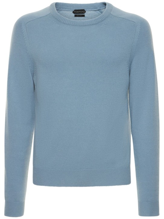Tom Ford: Suéter de cuello redondo de cashmere - Azul Claro - men_0 | Luisa Via Roma