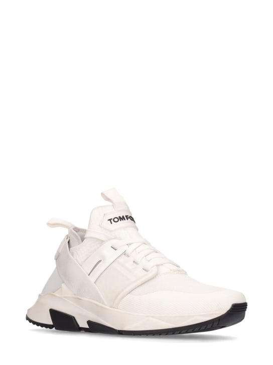 Tom Ford: Alcantara tech & leather low sneakers - White - men_1 | Luisa Via Roma