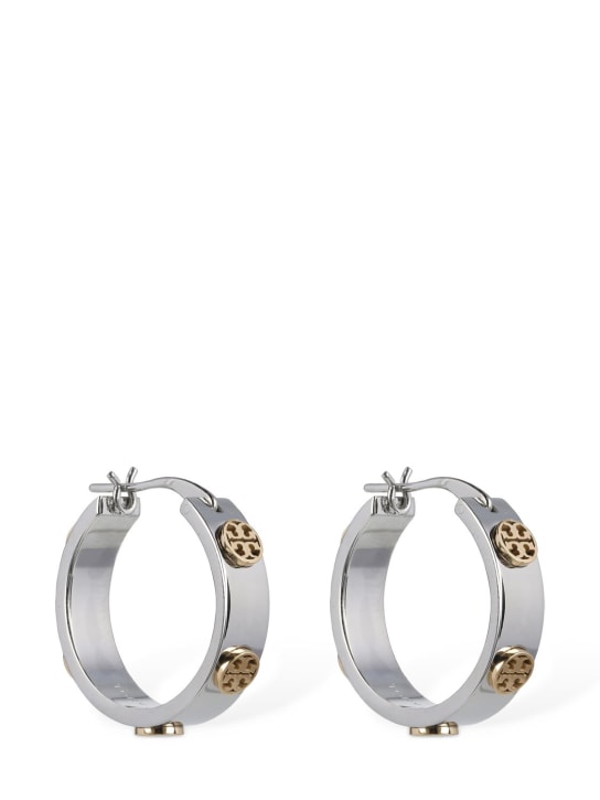 Tory Burch: Miller stud bicolor hoop earrings - Silver/Gold - women_0 | Luisa Via Roma