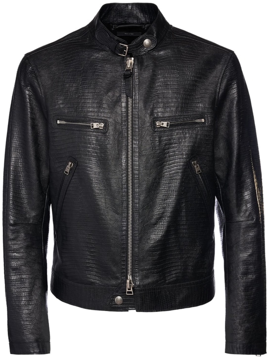 Tom Ford: Lizard embossed leather biker jacket - men_0 | Luisa Via Roma