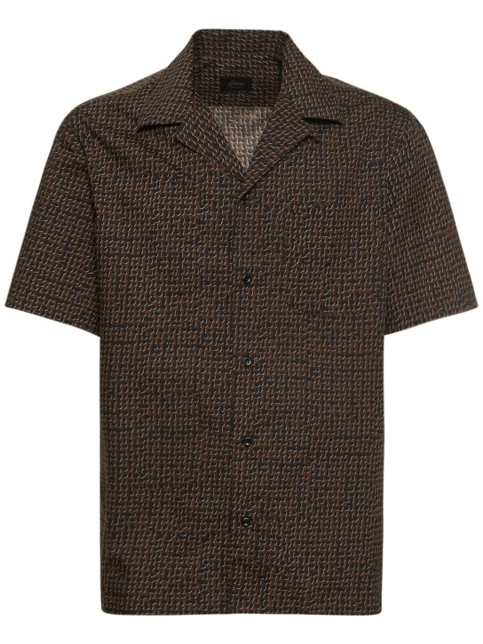 Brioni: Printed cotton & silk bowling shirt - Kahverengi - men_0 | Luisa Via Roma