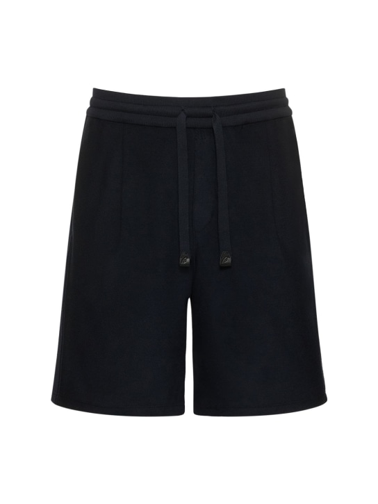 Brioni: Cotton & silk terrycloth shorts - Midnight Blue - men_0 | Luisa Via Roma
