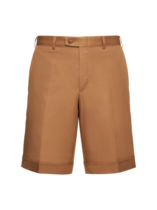 Brioni: Lerici cotton gabardine Bermuda shorts - Brown - men_0 | Luisa Via Roma