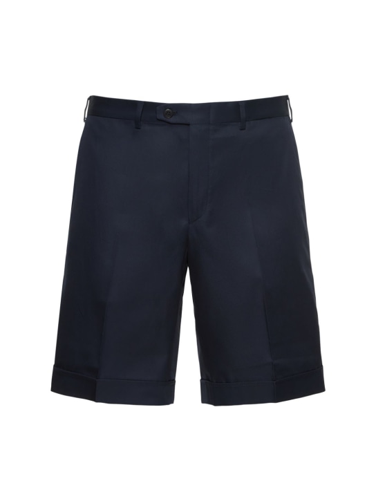 Brioni: Lerici cotton gabardine Bermuda shorts - Midnight Blue - men_0 | Luisa Via Roma