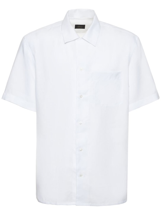 Brioni: 亚麻短袖衬衫 - 白色 - men_0 | Luisa Via Roma
