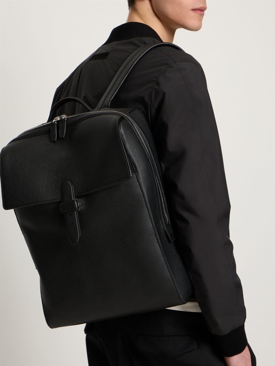 Brioni: Grained leather city backpack - men_1 | Luisa Via Roma