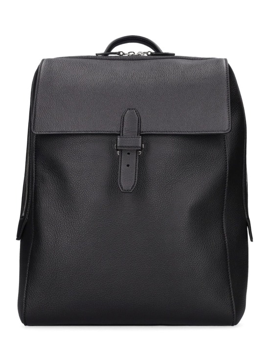 Brioni: Grained leather city backpack - men_0 | Luisa Via Roma