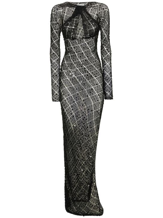 Black Lace Maxi Dress With Crochet Trim