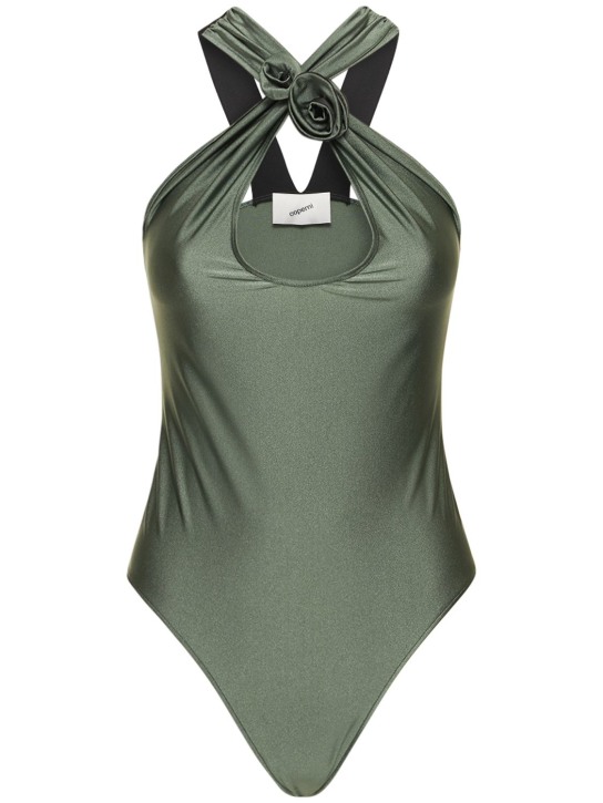 Coperni: Crossover halter neck jersey body - Sage - women_0 | Luisa Via Roma