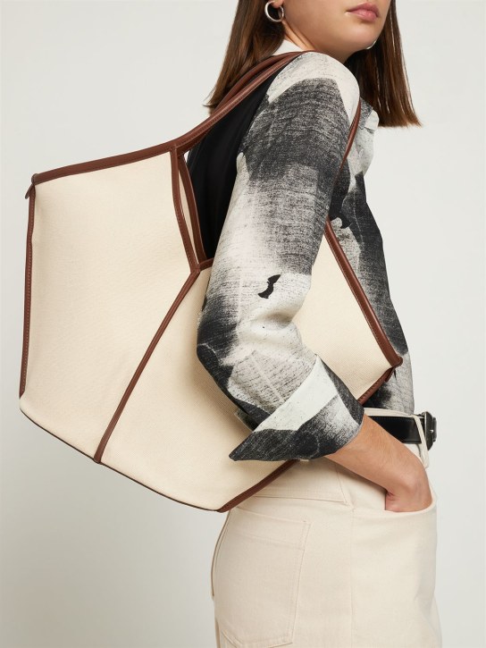 Hereu: Calella canvas & leather tote bag - Beige/Chestnut - women_1 | Luisa Via Roma