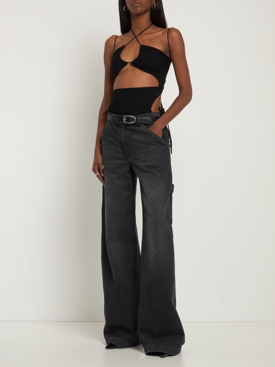 Andreadamo: 罗纹针织粘胶纤维镂空连体衣 - 黑色 - women_1 | Luisa Via Roma