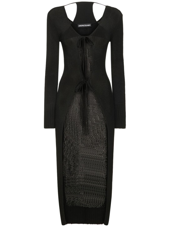 Andreadamo: LANGER STRICKCARDIGAN AUS VISKOSE - Schwarz - women_0 | Luisa Via Roma