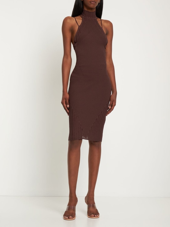 Andreadamo: Vestito midi in maglia di misto viscosa a costine - Nude 003 - women_1 | Luisa Via Roma