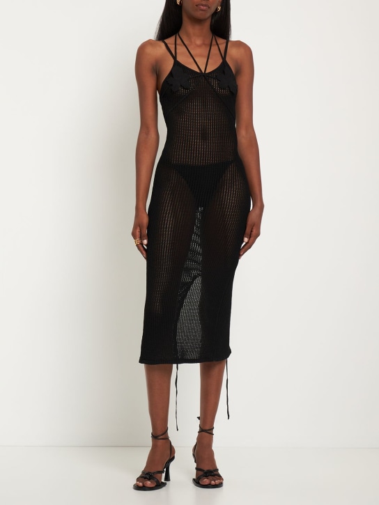 Andreadamo: Viscose blend fishnet knit midi dress - Black - women_1 | Luisa Via Roma