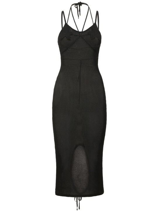 Andreadamo: Viscose blend fishnet knit midi dress - Black - women_0 | Luisa Via Roma