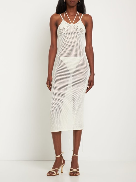 Andreadamo: 粘胶纤维混纺网眼针织迷笛连衣裙 - 象牙色 - women_1 | Luisa Via Roma