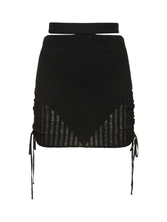 Andreadamo: Viscose ribbed knit low waist mini skirt - Black - women_0 | Luisa Via Roma