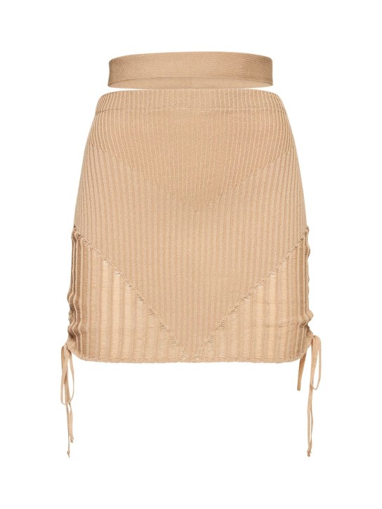 Andreadamo: 粘胶纤维罗纹针织低腰迷你短裙 - Nude 001 - women_0 | Luisa Via Roma