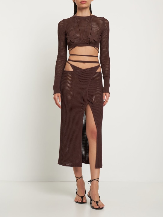 Andreadamo: 粘胶纤维混纺网眼针织迷笛半身裙 - Nude 003 - women_1 | Luisa Via Roma