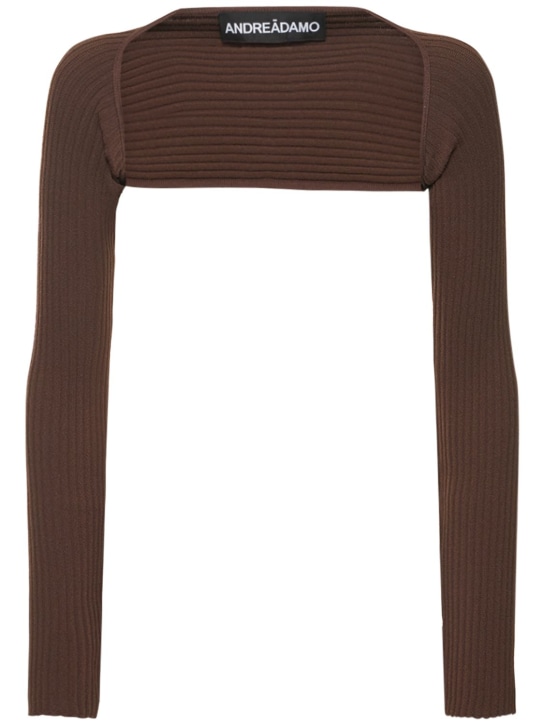 Andreadamo: Stretch viscose ribbed knit shrug - Nude 003 - women_0 | Luisa Via Roma