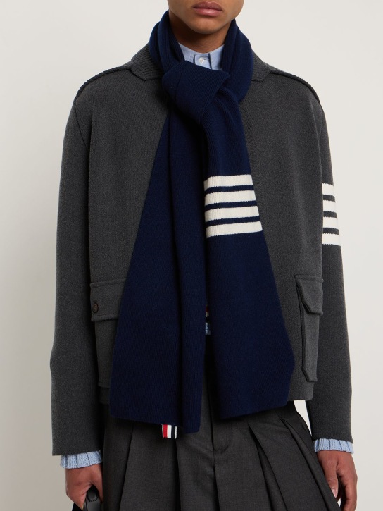 Thom Browne: Rubbed cashmere scarf - Navy - men_1 | Luisa Via Roma