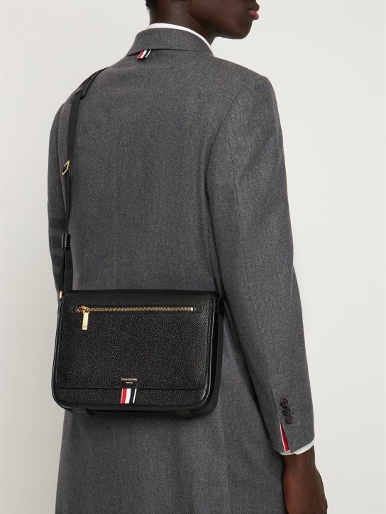 Thom Browne: Reporter bag w/ tonal webbing strap - Black - men_1 | Luisa Via Roma