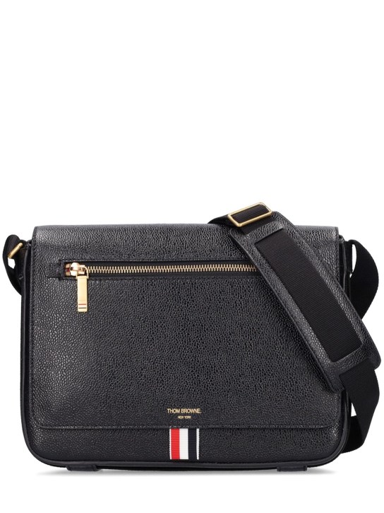 Thom Browne: Reporter bag w/ tonal webbing strap - Black - men_0 | Luisa Via Roma