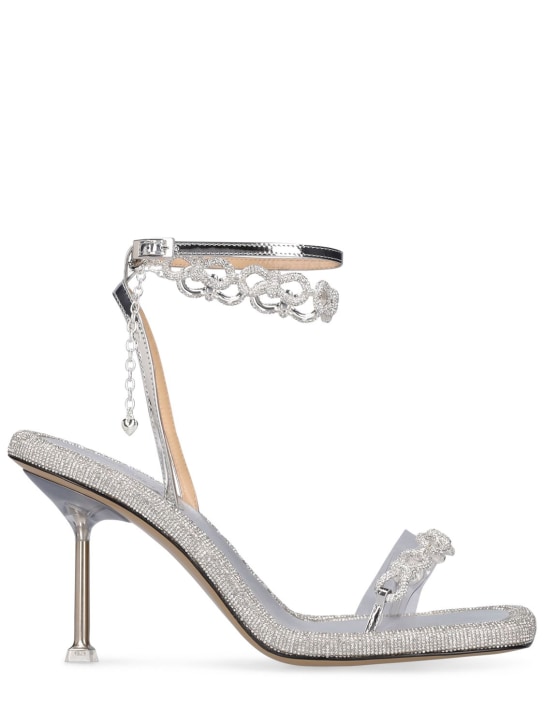 Mach & Mach: 95mm Crystalized bow sandals - Silver - women_0 | Luisa Via Roma