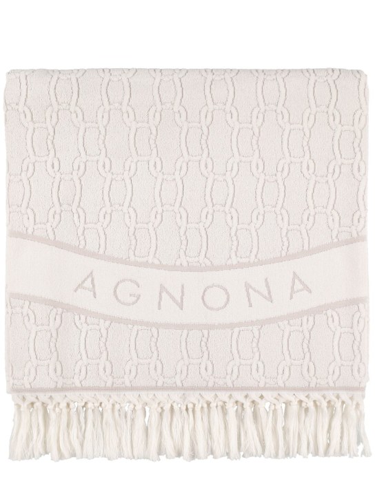 Agnona: 链条提花毛巾 - 石色 - men_0 | Luisa Via Roma