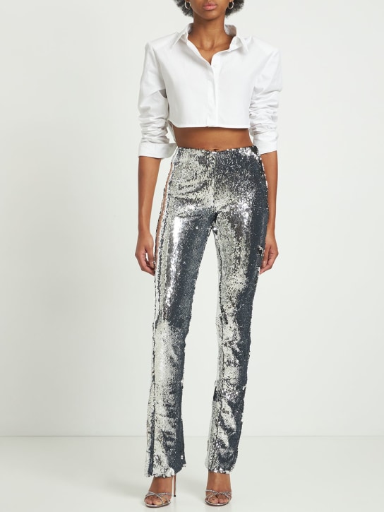 Marques'Almeida: Pantaloni bootcut con paillettes - Argento - women_1 | Luisa Via Roma