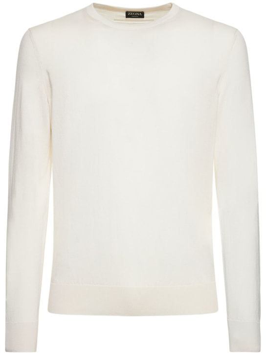 Zegna: Cashmere & silk light knit sweater - White - men_0 | Luisa Via Roma