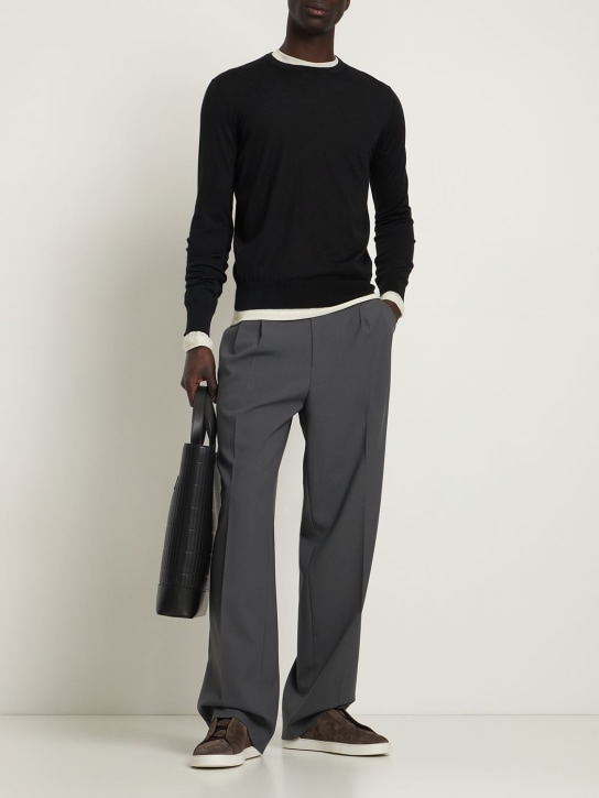 Zegna: Cashmere & silk light knit sweater - Black - men_1 | Luisa Via Roma