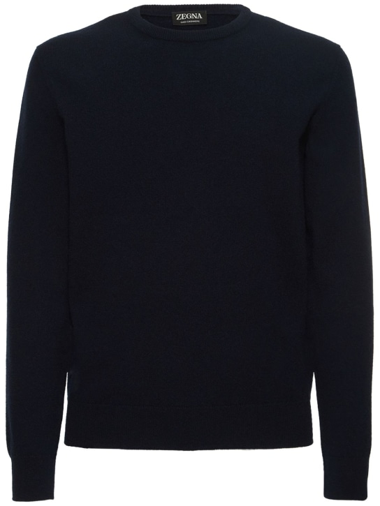 Zegna: Oasi cashmere knit crewneck sweater - Lacivert - men_0 | Luisa Via Roma