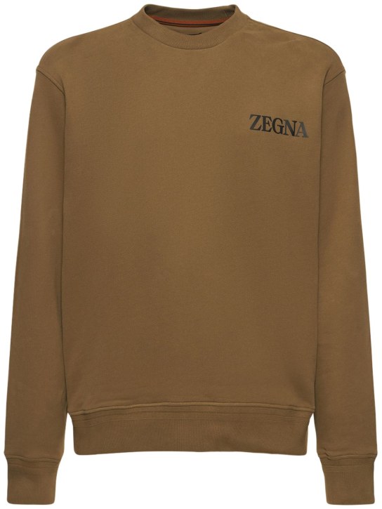 Zegna: Cotton crewneck sweatshirt - Kahverengi - men_0 | Luisa Via Roma