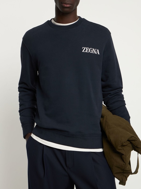 Zegna: Cotton crewneck sweatshirt - Navy - men_1 | Luisa Via Roma