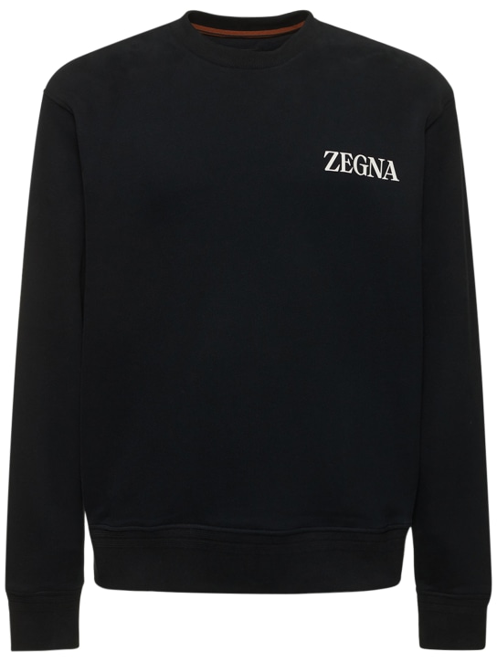 Zegna: Sweat-shirt en coton à col rond - Noir - men_0 | Luisa Via Roma