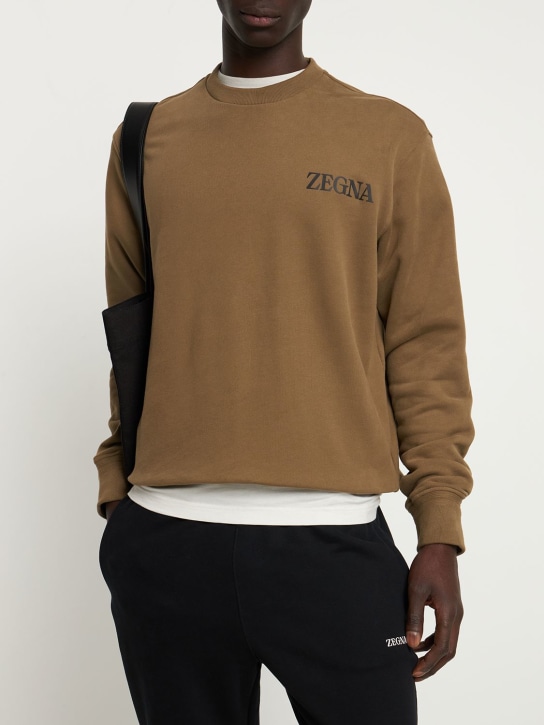 Zegna: Cotton crewneck sweatshirt - Kahverengi - men_1 | Luisa Via Roma