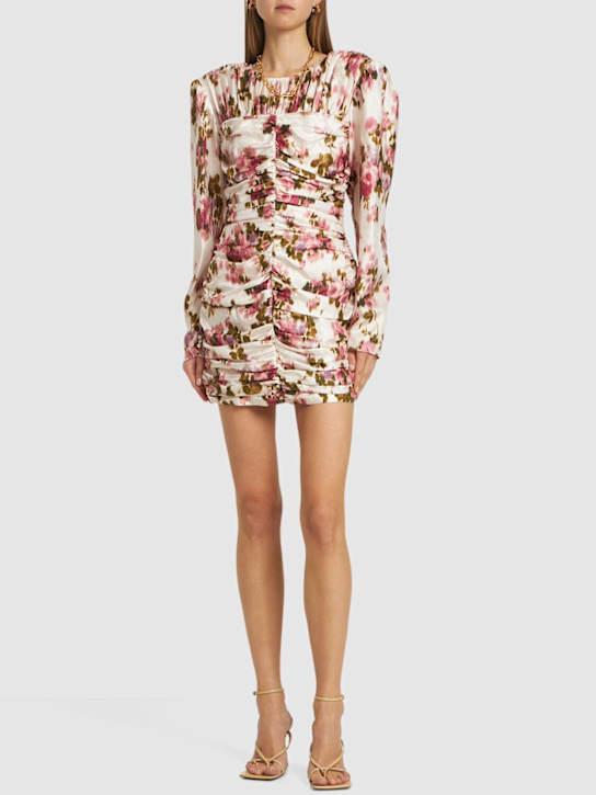 The Garment: Sevilla printed silk ruched mini dress - Ivory/Pink - women_1 | Luisa Via Roma
