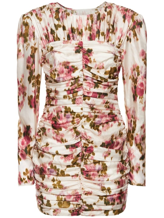 The Garment: Sevilla printed silk ruched mini dress - Ivory/Pink - women_0 | Luisa Via Roma