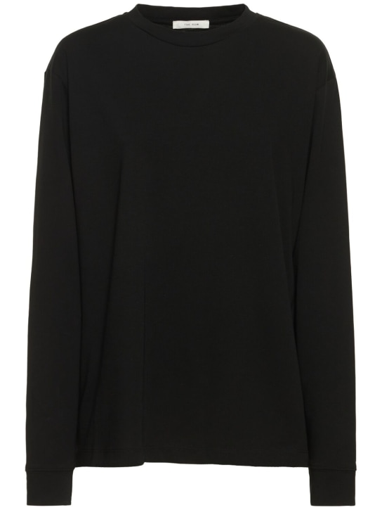 The Row: Camiseta de algodón jersey con manga larga - Negro - women_0 | Luisa Via Roma