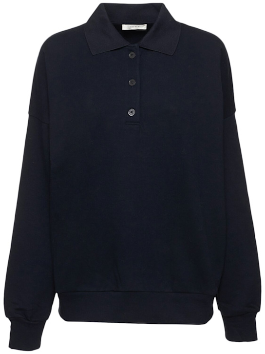 The Row: Corzas cotton jersey polo sweatshirt - Navy - women_0 | Luisa Via Roma