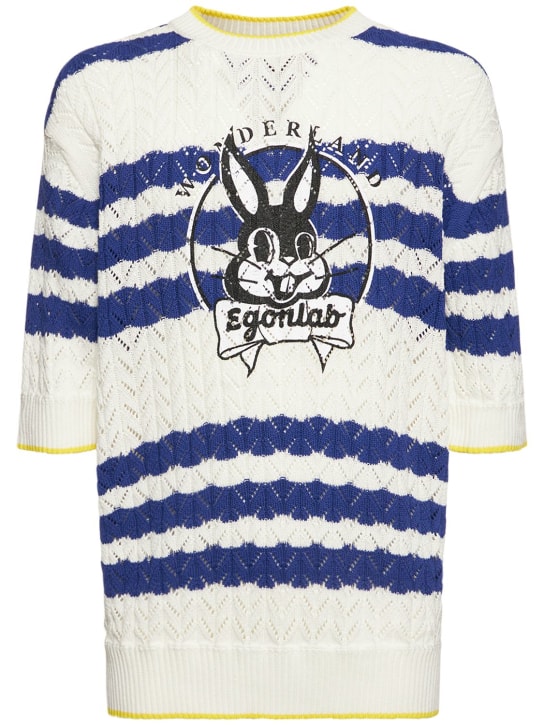 EGONlab: Cotton bunny knit t-shirt - Mavi/Beyaz - men_0 | Luisa Via Roma