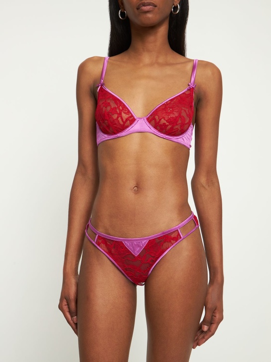 Fleur Du Mal: Magnolia lace unlined demi bra - Red/Fuchsia - women_1 | Luisa Via Roma