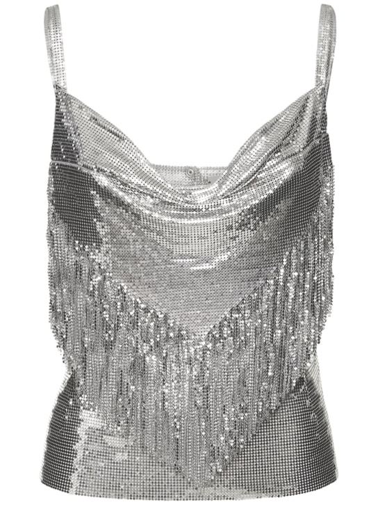 Rabanne: Fringed sleeveless metallic mesh top - Silver - women_0 | Luisa Via Roma