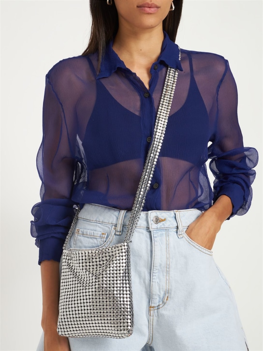 Rabanne: Sac porté épaule mini en mesh Pixel - Argent - women_1 | Luisa Via Roma