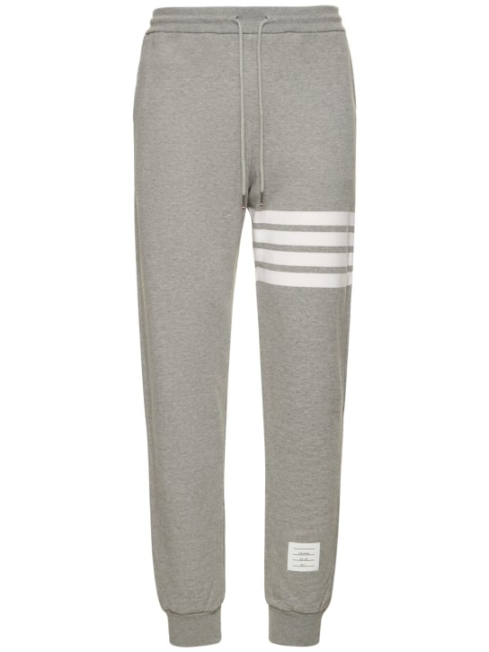 Thom Browne: Intarsia stripes cotton sweatpants - Light Grey - men_0 | Luisa Via Roma